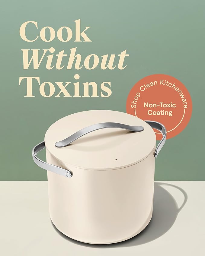 Caraway Stockpot - 12 Qt Ceramic Coated With Lid - Free From Forever Chemicals - Large Pot for Bigger Batches - Gray