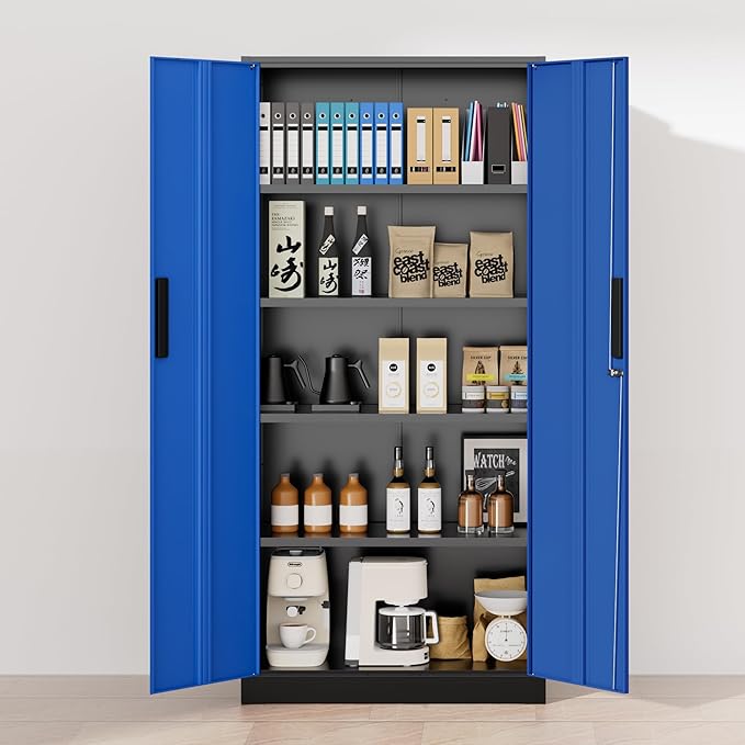 Greenvelly Metal Garage Storage Cabinet with 2 Doors and 4 Adjustable Shelves, 72" H Lockable Storage Cabinet,Tall Metal Cabinet Locking File Cabinet for Office,Home, Garage, Gym, School
