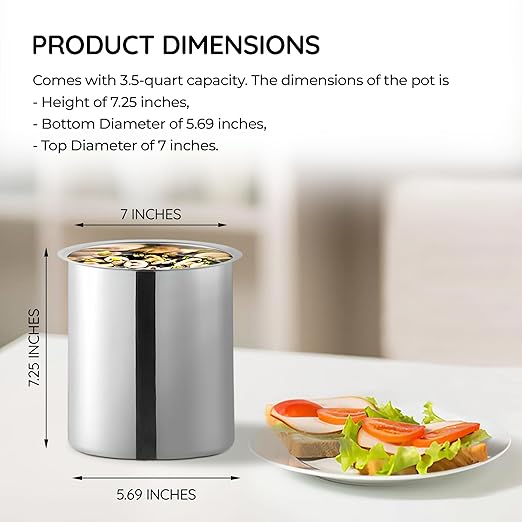 OCS Parts 3.5 Quart Bain Marie Pot | 7-3/4" x 5-11/16" Stainless Steel Pot for Warm or Cold Food, Sauces, Soups, or Organizing Cooking Utensils