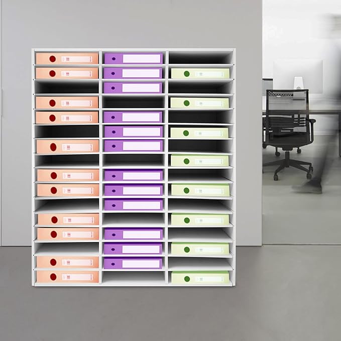 48 Compartments Literature Organizer,16 Layer Mail Sorter Organizer with Adjustable Shelves, File Sorter Mail Center Paper Storage Cabinet for Office Home