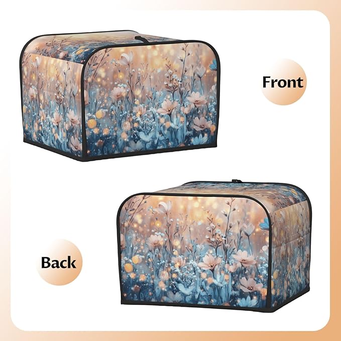 4 Slice Toaster Cover for Kitchen Flower Field Landscape Waterproof and Dustproof Toaster Dust Cover with Side Pockets Decorative Universal Cover for Wide Slot Toasters and Small Appliances