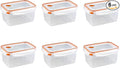 Sterilite Ultra-Seal 12 Cup Rectangle, Airtight Food Storage Container, Latching Lid, Microwave and Dishwasher Safe, Clear With Orange Gasket, 6-Pack