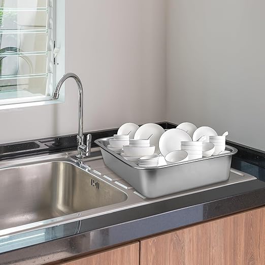 2 Pack Stainless Steel Commercial Bus Tubs Food Grade Meat Processing Tubs Lug Wash Basin Tote Box for Dishwashing, Kitchen, Restaurant, Utility (32 L)