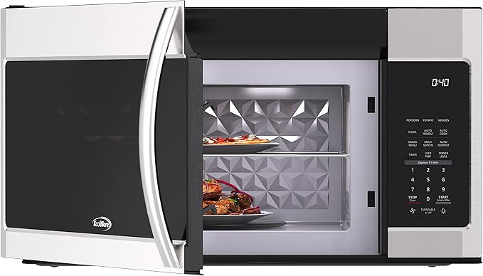 KoolMore 1.9 Cu. Ft. Over the Range Microwave Oven with Oven Lamp and 300CFM Recirculation Vent Hood Function, Auto Cook Menus, Reheat Function, 11 Power Levels, Timer, and Weight Defrost (KM-MOT-2SS)
