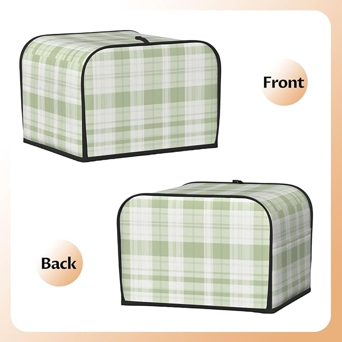 4 Slice Toaster Cover for Kitchen Pastel Green Buffalo Plaid Waterproof and Dustproof Toaster Dust Cover with Side Pockets Decorative Universal Cover for Wide Slot Toasters and Small Appliances