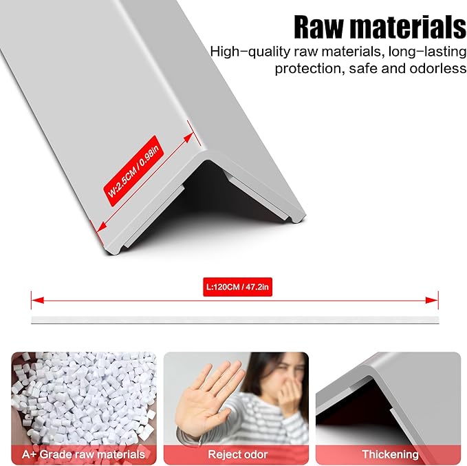 ‎Frychee Wall Corner Protector, Walls Edge Protector，Self-Adhesive Wall Corner Guards,PVC Double Side Edge Protector， Furniture Stairs Guard (Gray 2PCS 120cm/47.2in)