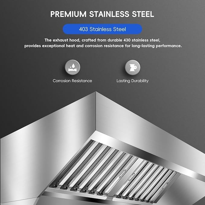 7FT Stainless Steel Commercial Exhaust Hood with 3 Removable u-Shaped Oil Filter Mesh, Rust-Resistant Ventilation Hood for Food Truck, Concession Trailer, and Restaurant Kitchen