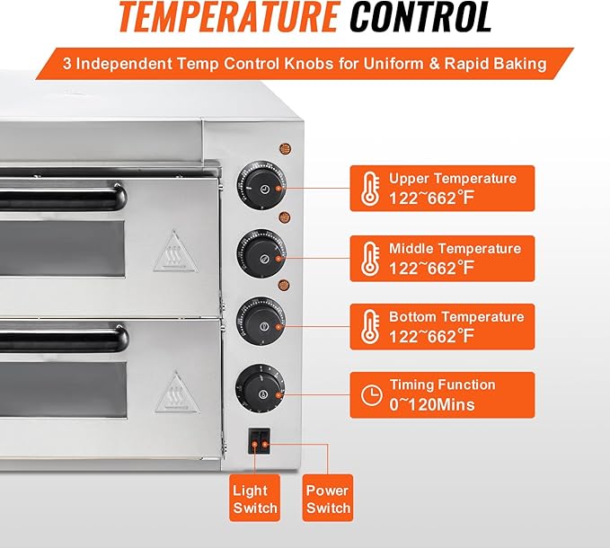 VEVOR Commercial Pizza Oven Countertop, 14" Double Deck Layer, Stainless Steel Electric Pizza Oven with Stone and Handle, Multipurpose Indoor Pizza Maker for Restaurant Home Pretzels Baked