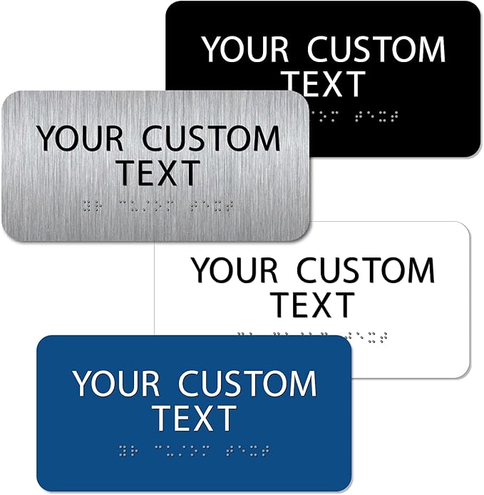 ALPHA DOG ADA SIGNS Custom ADA Braille Room Sign 4x8 Inch - Personalized Office Door Name Plate with Grade 2 Braille - ADA and Title 24 Compliant Signage - Made in USA - Blue
