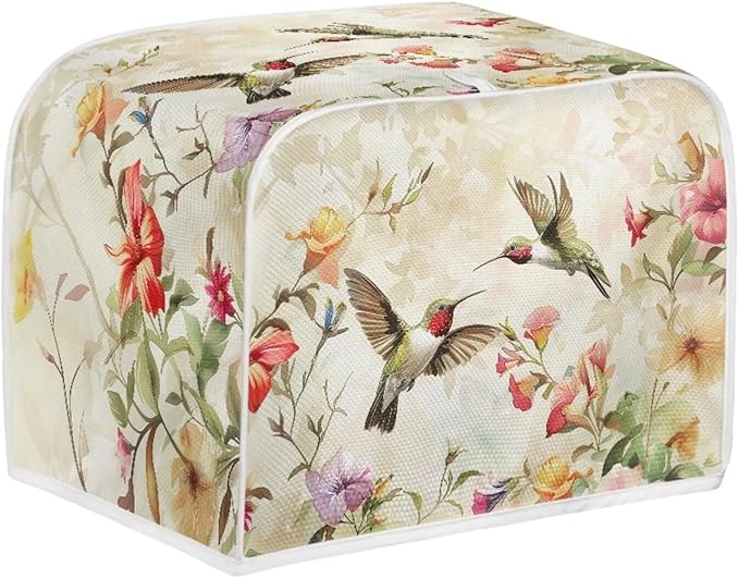 Hummingbird Flower Print 2 Slice Toaster Cover for Home Kitchen Accessories Decor Small Kitchen Appliance Bread Maker Cover