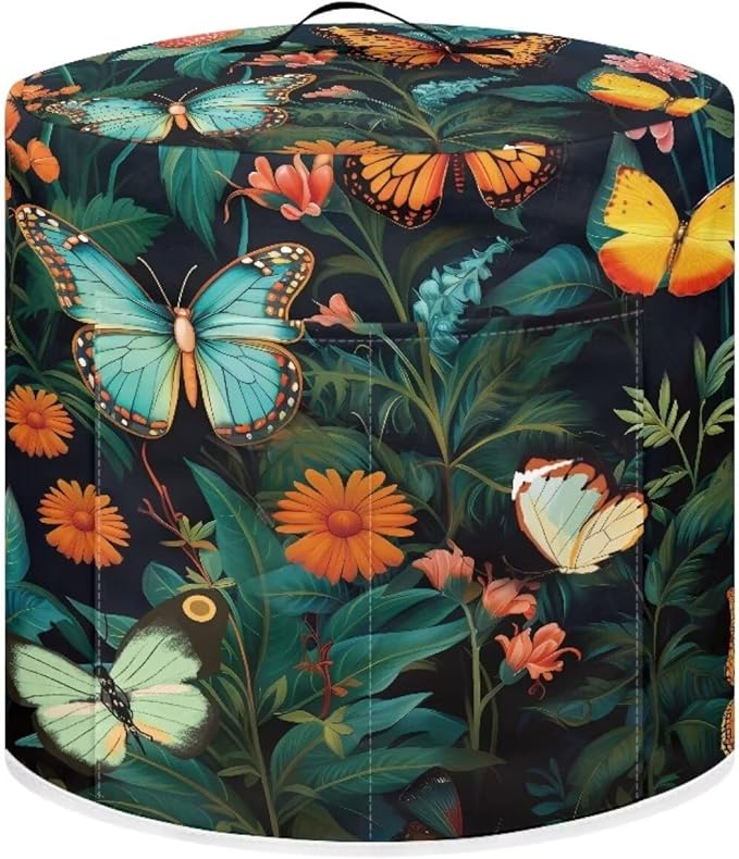 Flower Colorful Butterfly Grass Pressure Cooker Cover Dust-Proof Kitchen Appliance Cover Air Fryer Cover for 6 Quart Instant Pot with Top Handle and Pockets Washable