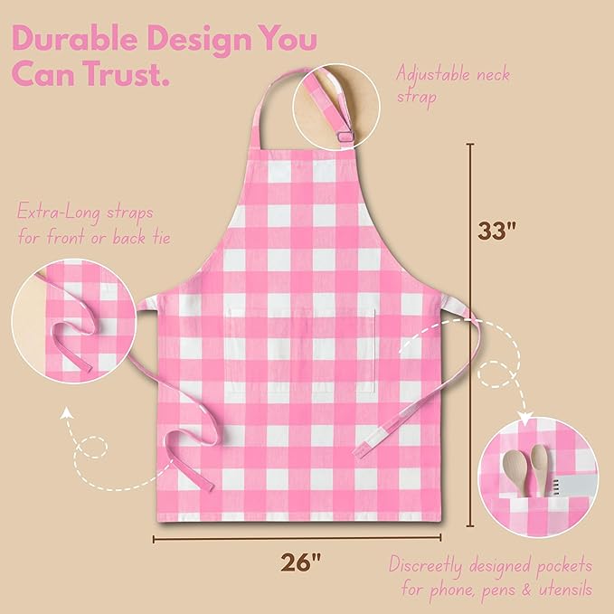 Native Fab Kitchen Apron 2 Pack - 100% Cotton Adjustable, Durable Apron with Pockets, Perfect for Cooking, Baking, Grilling