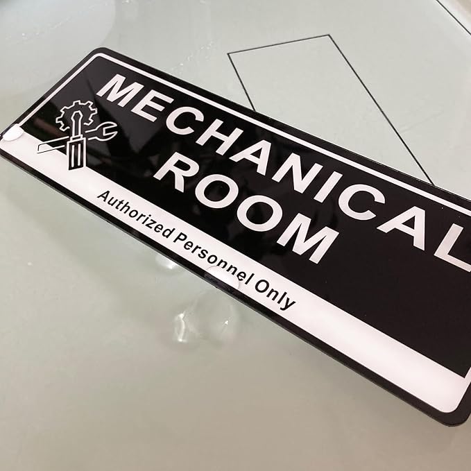 Door Sign,RAMIEYOO Acrylic Authorized Personnel Only Signs for Door,Black and White - 9"x 3" (Mechanical Room)