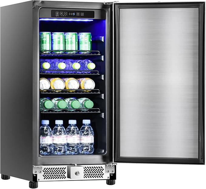 15 inch Outdoor Beverage Refrigerator, Under Counter fridge, 120 Cans Outdoor Wine Cooler with Stainless Steel Finish for Beer, Soda, Freestanding Small Drink Cooler