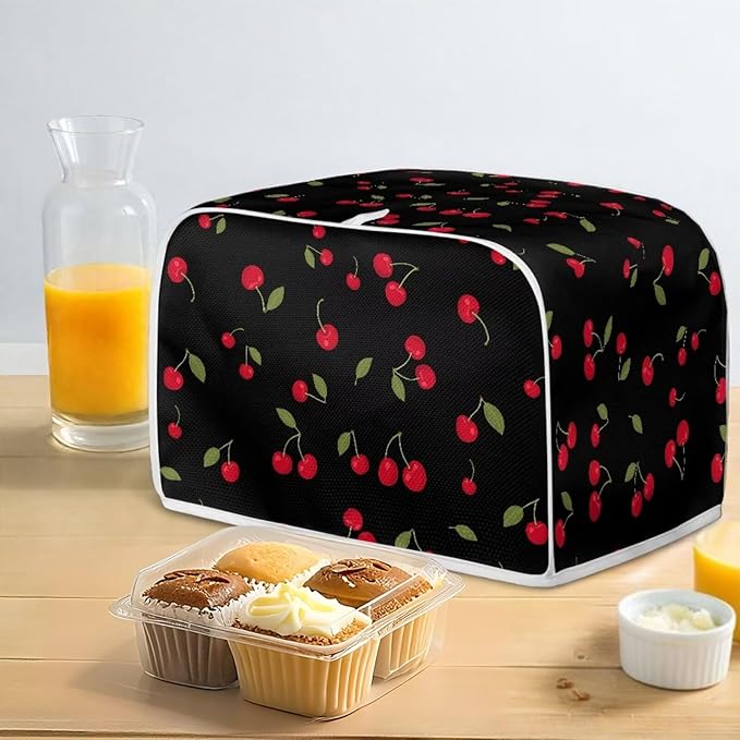 Cherry Print Bread Maker Covers Washable Toaster Oven Cloth Cover 2 Slice Toaster Covers with Handle Anti-Dust Kitchen Appliance Accessories