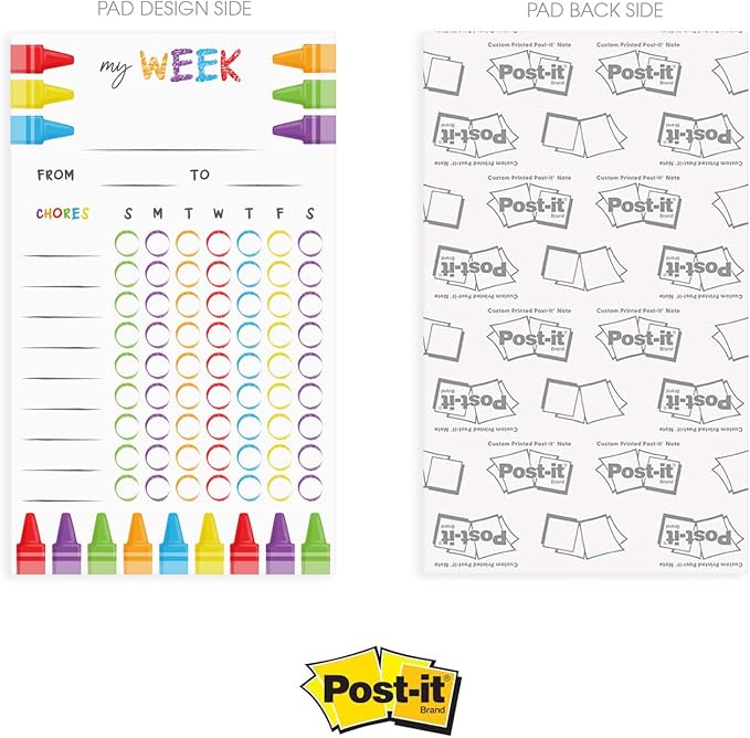 Cheerful Crayon Design Weekly Chore Chart / 6" x 10" Sticky Note Fill in Task List/Fun Week Assignment List
