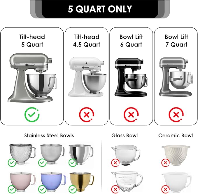 Silicone Bowl Liners for 5 QT KitchenAid Mixers, 3 Set Silicone Bowls with Lids,Quick Replacement, Multi-Occasion
