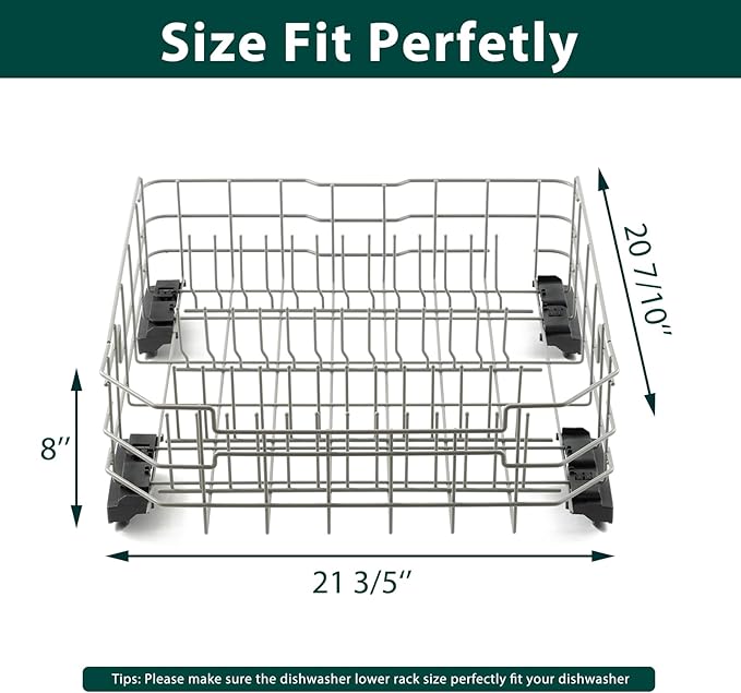 WD28X26099 WD28X34744 Lower Dishwasher Rack Replacement Parts for GE Lower Dishrack Dishwasher Rack 20.7'' D x 21.6'' W Roller Wheels GE GDF510PSM0SS GDT535PSM0SS Bottom Dish Rack Assembly 1 Pcs