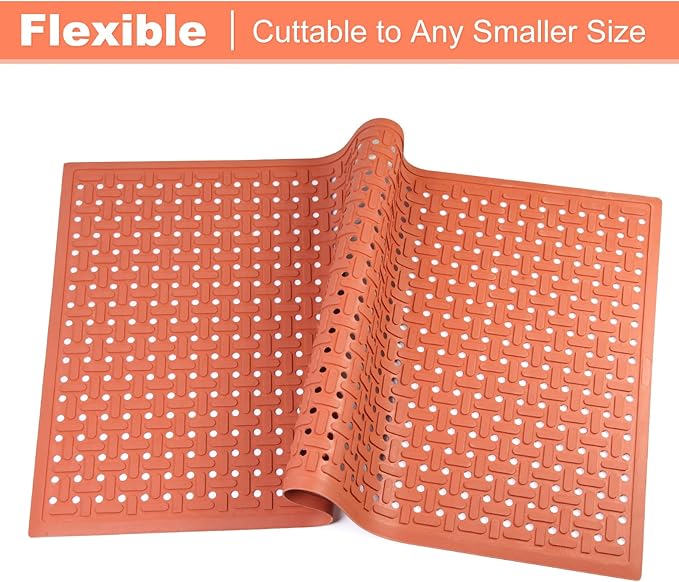 Rubber Non-Slip Waterproof Floor Mat Heavy Duty Anti-Fatigue Mats 33"x57" for Wet or Snow Deck, Restaurant Bar Kitchen (OrangeRed)