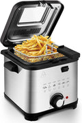 SUSTEAS 1.5 Liter/1.35QT Electric Deep Fryer, 900W, Timer Control, Adjustable Temperature, Lid with Viewing Window and Removable Frying Basket, Stainless Steel, Perfect for Kitchen, French Frie