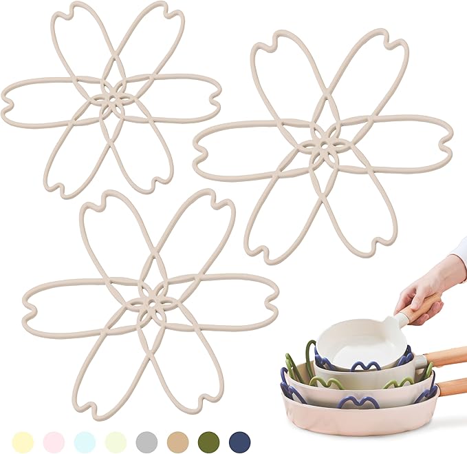 iPROTECT - Stack Expert | Multi-Purpose BPA-Free Silicone Pans & Pots Protector. Set of 3. Trivets for All Cookware Sizes, Protects Coating & Scratches, Dishwasher Safe (Silver Gray, S&L)
