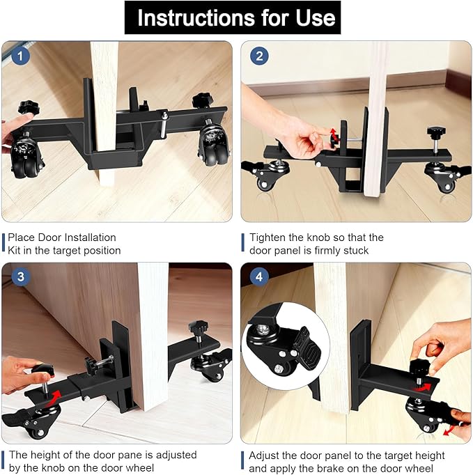 Heavy Door Installation Kit, Dolly Kit with Wheels ，Upgraded with Dual Wheels-Greater Load Bearing Capacity ，Adjustable Distance 0.8 "to 2.3", Used for Transporting Various Types Doors (Black)