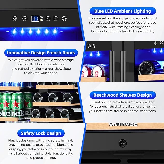 30 Inch Dual Zone Wine & Beverage Refrigerator, Built-In or Freestanding Wine Fridge with Seamless Black Stainless Steel Door, Glass Door, Digital Touch Control, Holds 30 Bottles & 110 Cans