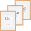 8.5x11 Picture Frame Set of 3, Solid Oak Wood & Tempered Glass, 8.5 x 11 Frame for Wall, Rustic Wood 8.5 by 11 Frames, 8.5x11 Frame with Mat for 6x8, Natural Oak Color