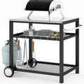 Movable Food Prep and Work Table Stainless Steel Grill Cart Modular Table with Wheels and Handle Double-Shelf Commercial Kitchen Tables Heavy Duty Pizza Oven Stand Outdoor