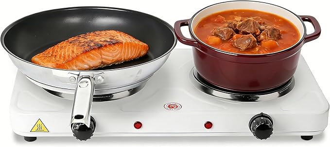 2000W Electric Double Hot Plate Portable Countertop Burner Dual Counter Stove Kitchen Cooktop with 5 Gear Temperature Control for Home RV Camp
