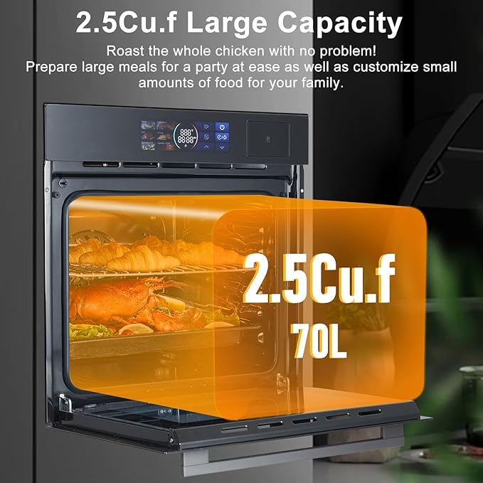 24 in Built-in Steam Oven,70 L Smart Wall Oven with LED Display,1°C Precision,Air Fry,Energy Saving