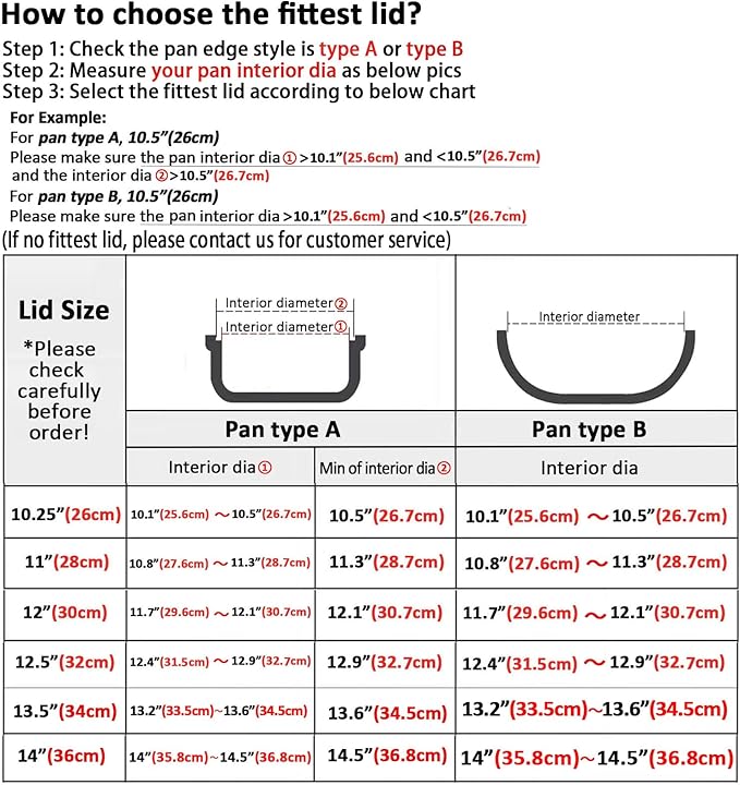 Glass Lids For Pots, Pans and Skillets, Available in Small and Large Lid 10.25, 11, 12, 12.5, 13.5 and 14 Inch,Replacement Tempered Clear Glass Lids with Steam Vent,Standable Pan Cover