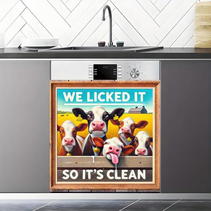 Cow Magnetic Dishwasher Cover-Famhouse Style Kitchen Decor 23x26 Inch Funny Cow Magnetic Dishwasher Door Cover Country Farmhouse Animals Refrigerator Sticker Magnet Cover Anti-Scratch