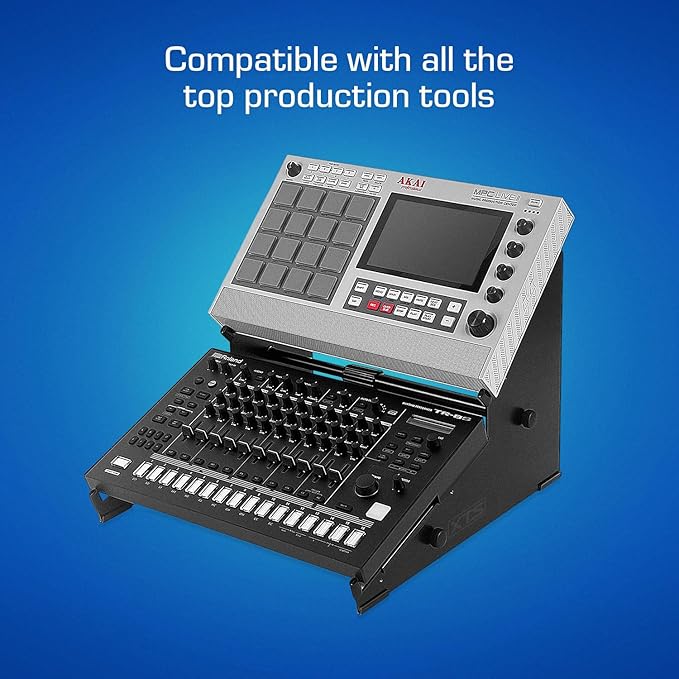 2-Tier XTS Desktop Stand, Adjustable Length from 10.6" - 18.5" for Sampler/Synth/MIDI Controller/Drum Machine, fits MPC Live 3 & Live 2/TR-8S/Analog Rytm/Octatrack, easy to assemble and resize