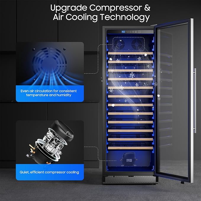 24 Inch Wine Cooler, Wine fridge Freestanding or Built-In with Door Lock, Suitable for Mixed 158 Bottles Sizes, Low Noise Operation (14.4cu.ft)