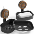 Double Layer Soap Dish for Shower 2 Pack, Wall Mounted Bar Soap Holder Suction Cup 2 Layer Self Draining Soap Case Sponge Holder for Shower Bathroom, Tub and Kitchen Sink, Black