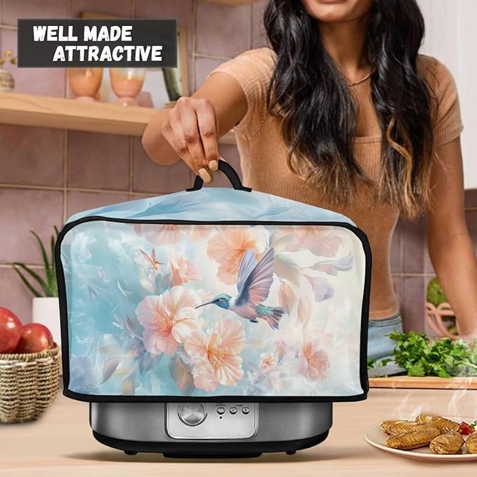 Hummingbird Floral Slow Cooker Dust Cover Oval 6-8 Qt Slow Cooker Cover Holder Small Appliance Covers Accessory Set Keep Clean Kitchen Decor