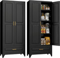 75" Tall Metal Storage Cabinet, Kitchen Pantry Storage Cabinets with Doors and 3 Shelves, Black Pantry Cabinet with Drawer, Utility Kitchen Cupboard, Large Steel Cabinets for Dining Room
