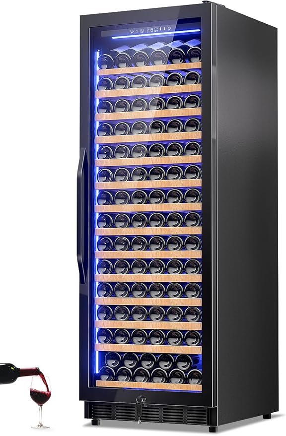 24" Wine Cooler Refrigerator Black, 24 Inch Wide Large Capacity Freestanding/Built in Wine Fridge for 154 Bottles with Safety Lock, Professional Wine Cellar with Glass Door