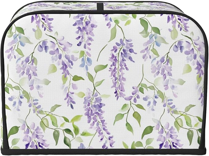 4 Slice Toaster Cover for Kitchen Lavender Flower Pattern Waterproof and Dustproof Toaster Dust Cover with Side Pockets Decorative Universal Cover for Wide Slot Toasters and Small Appliances