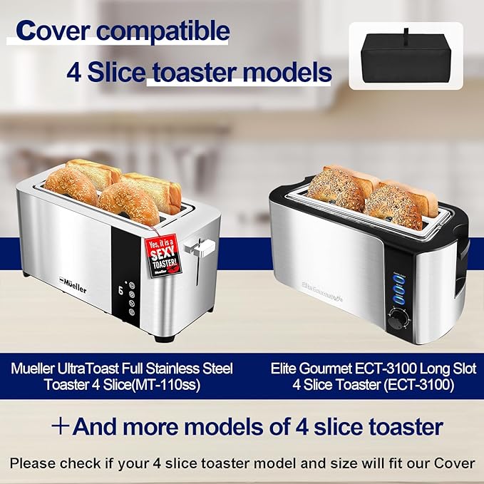 Toaster Cover Waterproof Heat-Resistant Dustproof Protective Case Heavy Duty Cover for Mueller UltraToast 4 Slice MT-110ss/Elite Gourmet ECT-3100 Long Slot 4 Slice Toaster