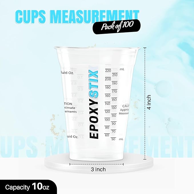[Pack of 100] 10oz Disposable Graduated Measuring Cups for Mixing - Measurements in mL and Oz - Multipurpose Reusable Cups for Paint, Epoxy Resin, Stain, Liquid Mixing Cups