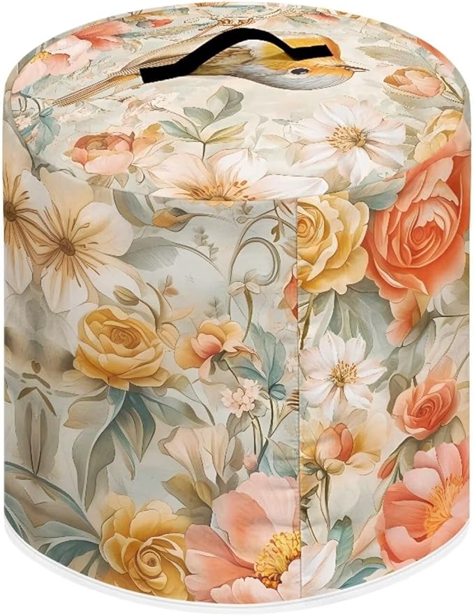 TODIYADDU Soft Floral Bird Pressure Cooker Cover with Handle Fashion Kitchen Appliance Dust Covers for Instant Pot Portable Air Fryer Dust Cover Round Protective Cover Bag Trendy Home Decor Gifts, L