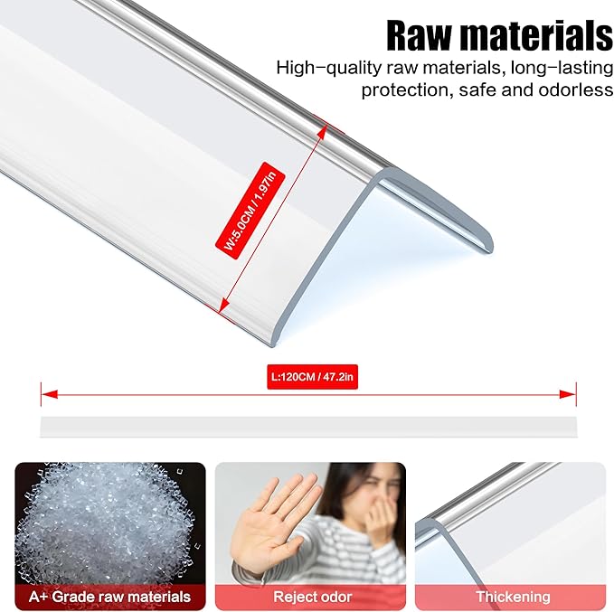 Wall Corner Protector, Walls Edge Protector, Self-Adhesive Wall Corner Guards, PVC Double Side Edge Protector, Furniture Stairs Guard (Clear, 2pcs x 47.2" L x 1.97" W)