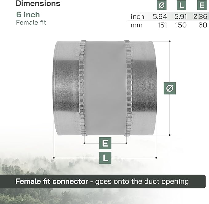 Vent Systems 6" Inch Flexible Vibration-Reducing Female Fit Duct Connector – Galvanized Steel Coupling for Joining Two Male Duct Fittings – HVAC Ventilation Inline Noise-Reducing Coupler