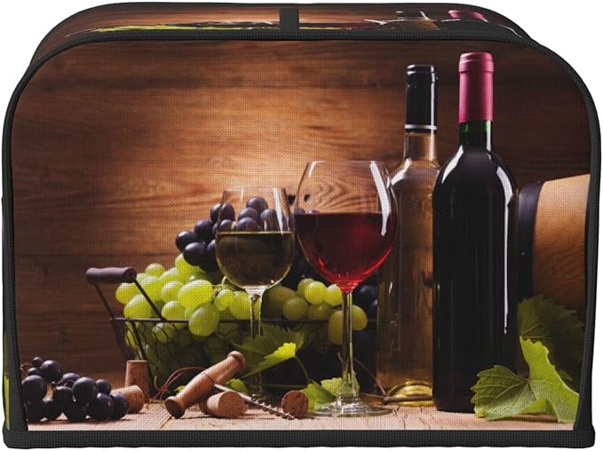 Red Wine Glasses Grape Wooden 4 Slice Toaster Cover, Waterproof Toaster Dust Bread Maker Protective Cover For Small Kitchen Appliance Dining Room Table Home Decor Gifts