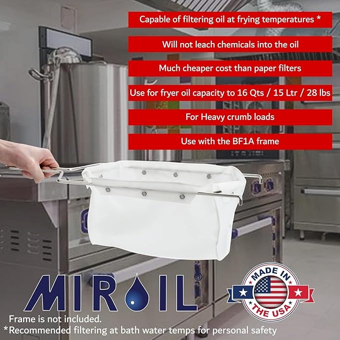 MirOil RB33PS Fryer Filter Bag, EZ Flow Oil Filter Bag, Polish & Extends Life of Hot & Cold Cooking Oil, Maintain Quality & Taste of Fried Foods, Reduce Contaminants for Fryers (Frame Sold Seperately)