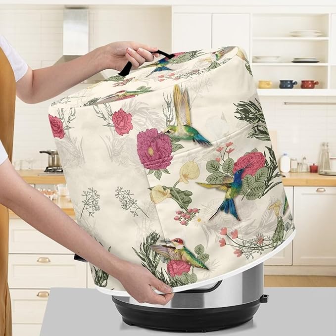 Flashideas Hummingbird Floral Pressure Cooker Cover for Women Insulated Rice Cooker Cover with Easy to Clean Lining Waterproof Dust Cover with Pockets for Instant Pot 6 Quart Appliance Cover