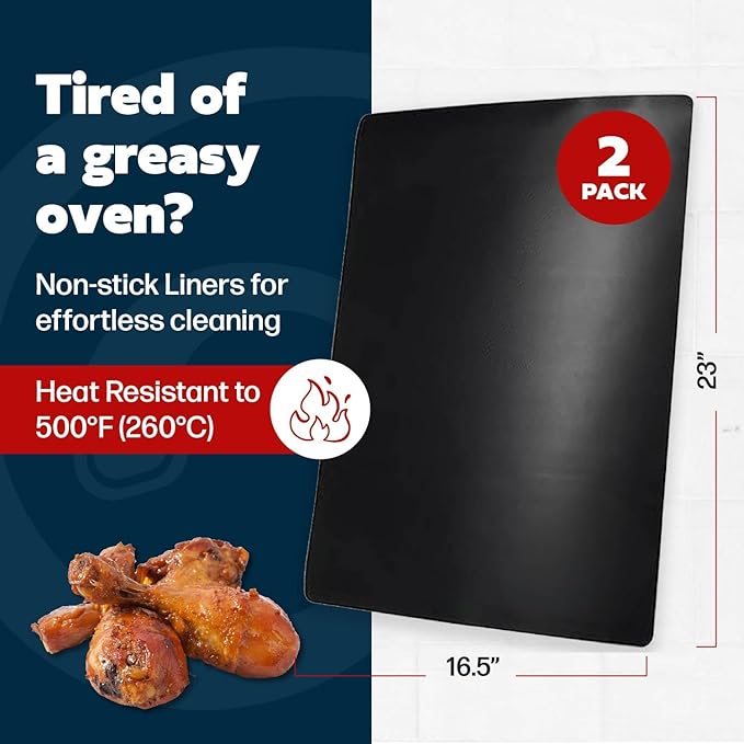 Cooks Innovations Non-Stick Oven Protector Mat - 2 Heavy Duty Nonstick Oven Rack Liners to Protect Convection, Electric, Gas, & Microwave Ovens - BPA & PFOA Free Heat Resistant Baking Mat