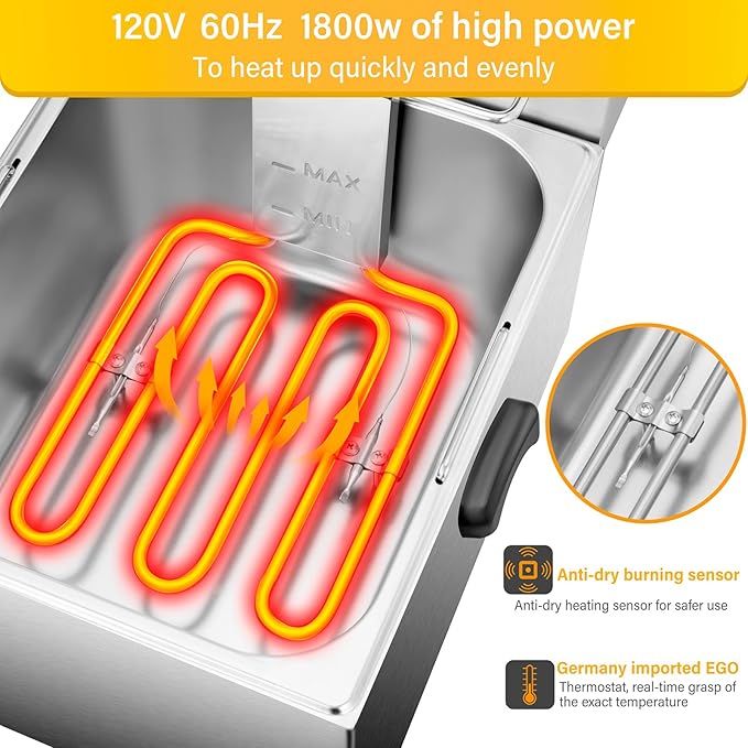 Electric Deep Fryer - 13L 13.7QT Commercial Deep Fryer 1800W 120V18.7Pounds withTroperature Control and Timer Large Basket Fryer for Commercial and Domestic Kitchens